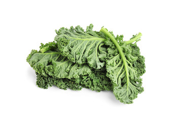 Fresh green kale leaves isolated on white