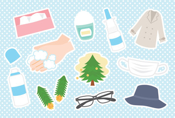 花粉症　スギ花粉　素材イラストセット