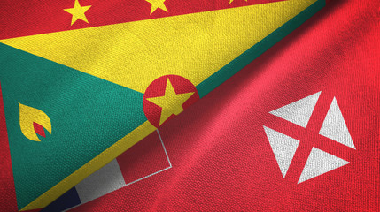 Grenada and Wallis and Futuna two flags textile cloth, fabric texture