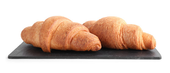 Tasty fresh crispy croissants isolated on white