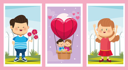 cute little kids couples group characters