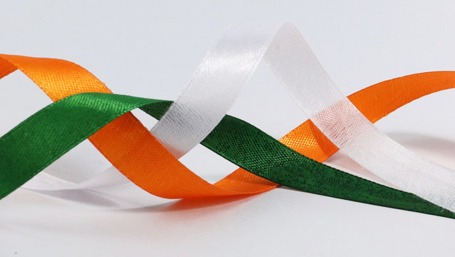 Indian national flag colours ribbon, Isolated over white background. Concept for 15 august independence day and 26 january republic day. 