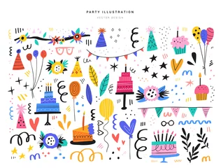 Fotobehang Party decorative items flat vector illustrations set © faveteart