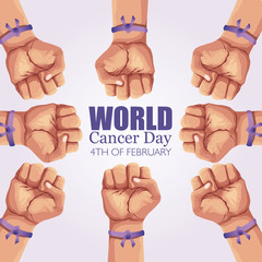 world cancer day poster with hands and ribbon