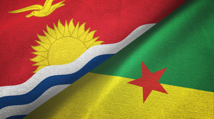 Kiribati and French Guiana two flags textile cloth, fabric texture