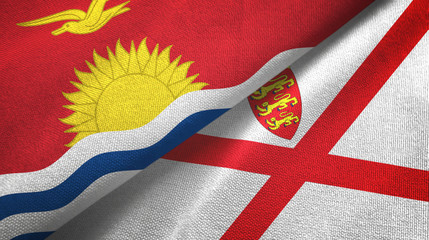 Kiribati and Jersey two flags textile cloth, fabric texture
