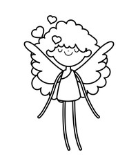 happy valentines day, beauty cupid with wings love hearts cartoon thick line