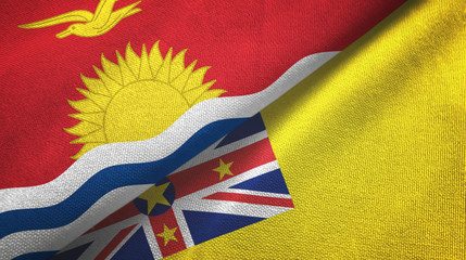 Fototapeta premium Kiribati and Niue two flags textile cloth, fabric texture