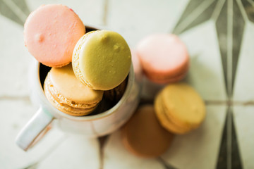macaroons and cup of coffee