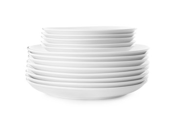 Stack of clean plates isolated on white - Powered by Adobe