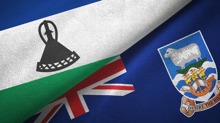 Lesotho and Falkland Islands two flags textile cloth, fabric texture