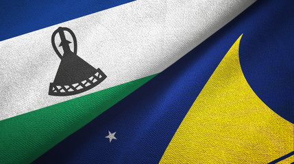 Lesotho and Tokelau two flags textile cloth, fabric texture