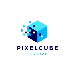 pixel cube box digital logo vector icon illustration