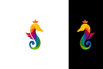 Seahorse logo vector with colorful gradient concept