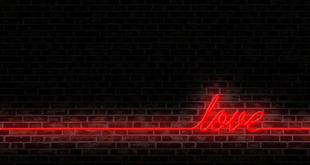 love word and red line with neon