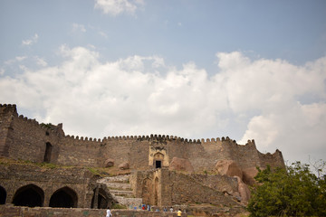 Old Ancient Antique Historical Ruined Architecture of Golconda Fort Walls