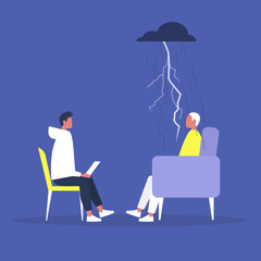 Psychotherapy consulting, a conversation between a doctor and a patient, mental health problems and medical support