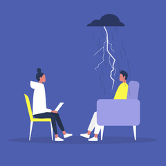 Psychotherapy consulting, a conversation between a doctor and a patient, mental health problems and medical support