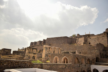 Fototapeta premium Old Ancient Antique Historical Ruined Architecture of Golconda Fort Walls
