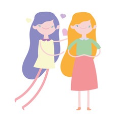 happy valentines day, young girls celebrating love hearts