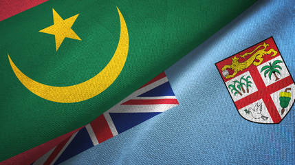 Mauritania and Fiji two flags textile cloth, fabric texture