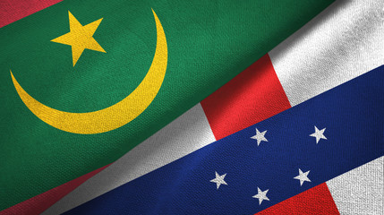 Mauritania and Netherlands Antilles two flags textile cloth, fabric texture