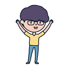 young man standing hands up celebration cartoon character