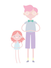 happy valentines day, young man and little cupid cartoon character