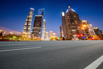 Skyline of Highway Pavement and Shanghai Architectural Landscape
