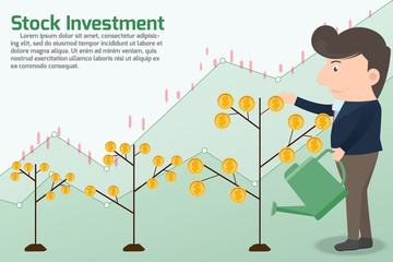 Stock investment take a profits concept. Marketing man doing activities various for investments and take a profits and trade with graph background. Stock investment concept vector illustration.