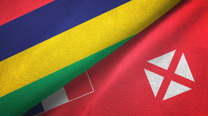Mauritius and Wallis and Futuna two flags textile cloth, fabric texture
