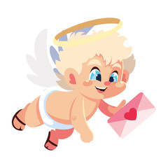 cute cupid angel with envelope , valentines day
