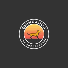 Vector Logo Illustration Chihuahua Pose Vintage Badge
