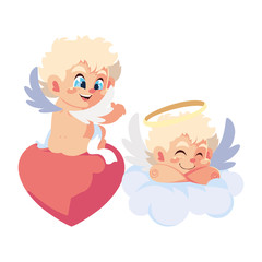 cute cupid angels in different poses on white background