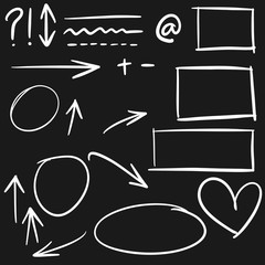 doodle design element. Doodle lines, Arrows, circles and curves vector. hand drawn design elements isolated on black background for infographic.