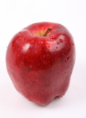 Red apple with water drops isolated on white background.