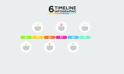 6 step timeline infographic element. Business concept with three options and number, steps or processes. data visualization. Vector illustration.