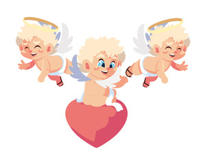 cute cupid angels in different poses on white background