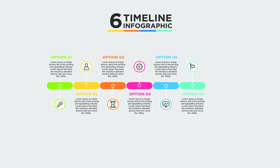 6 step timeline infographic element. Business concept with three options and number, steps or processes. data visualization. Vector illustration.