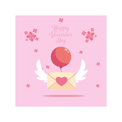 envelope with helium balloons , valentines day card