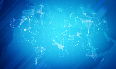 World map digital technology concept.Business networking background
