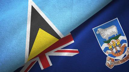 Saint Lucia and Falkland Islands two flags textile cloth, fabric texture