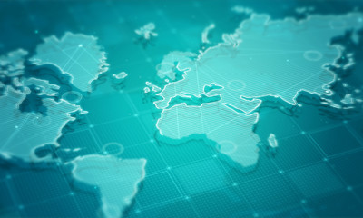 World map digital technology concept.Business networking background