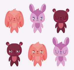 Cute bears and rabbits cartoons vector design