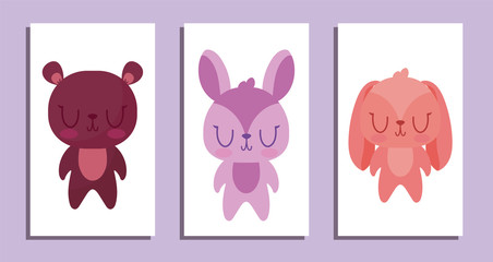 Cute bear and rabbits cartoons vector design