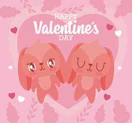 Happy valentines day rabbits cartoons vector design