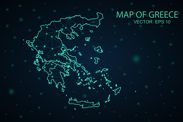 Fototapeta na wymiar Map of greece. Wire frame 3D mesh polygonal network line, design sphere, dot and structure. communications map of greece. Vector.