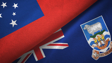 Fototapeta premium Samoa and Falkland Islands two flags textile cloth, fabric texture