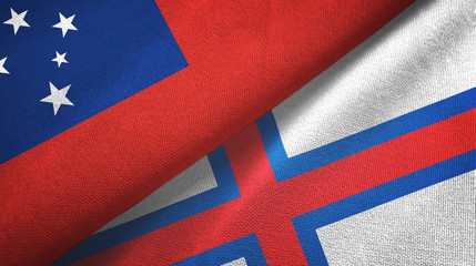 Samoa and Faroe Islands two flags textile cloth, fabric texture