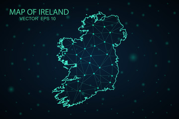 Map of Ireland. Wire frame 3D mesh polygonal network line, design sphere, dot and structure. communications map of Ireland. Vector Illustration EPS10.